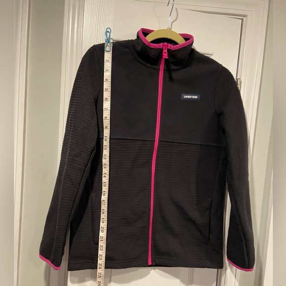 NWT Lands End Girls Size XL Black Pink Waffle Fleece Wind Resistant Full Zip - Picture 7 of 11